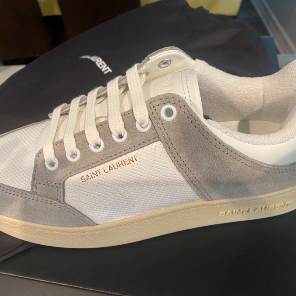 Saint Laurent Grey and White Suede Leather Sneakers - Picture 4 of 7